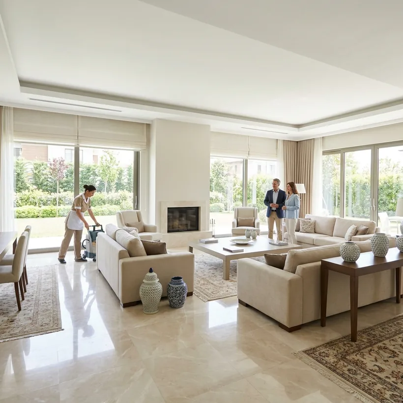 Lüks villa iç mekan temizliği ve mermer zemin bakımı
